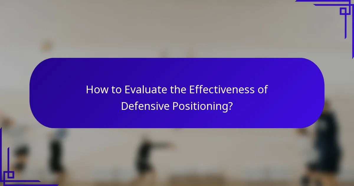 How to Evaluate the Effectiveness of Defensive Positioning?